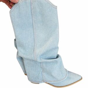 Light Blue Denim Pointed-Toe Western Boot - Women